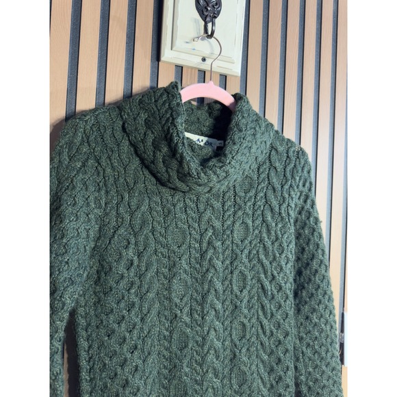 Aran Mór Ireland Green Cable Knit Wool Turtleneck Sweater Women's Size S - Picture 3 of 6